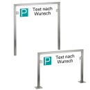 HISKA |  Parkplatzschild Edelstahl und ESG-Glas | Weiß|Schwarz | Text nach Wunsch