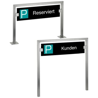 HISKA | Parkplatzschild Edelstahl und Sicherheitsglas | Schwarz | Standardtext z.B: Geschäftsleitung  Mitarbeiter