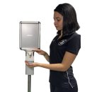 Mobile Hygienestation HS-300 mit Schild | Sockel pulverbeschichtet |  für z.B Desinfektionsmittel oder Handpflegeprodukte | 500ml Behälter Edelstahl verkleidet
