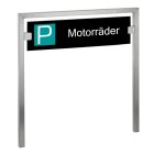 Parkplatzschild Edelstahl und Sicherheitsglas | Schwarz | Motorräder | Einbetonieren/Eingraben
