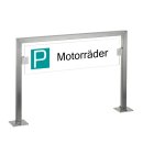 HISKA |  Parkplatzschild Edelstahl und ESG-Weißglas | Standardtext | Besucher, Kunden etc... Motorräder|Aufschrauben