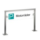 HISKA |  Parkplatzschild Edelstahl und ESG-Weißglas | Standardtext | Besucher, Kunden etc... Motorräder|Aufschrauben