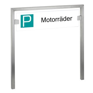 Parkplatzschild Edelstahl und Sicherheitsglas | Weiß | Motorräder | Einbetonieren/Eingraben