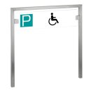HISKA |  Parkplatzschild Edelstahl und ESG-Weißglas | Standardtext | Besucher, Kunden etc... Behinderte|Einbetonieren/Eingraben