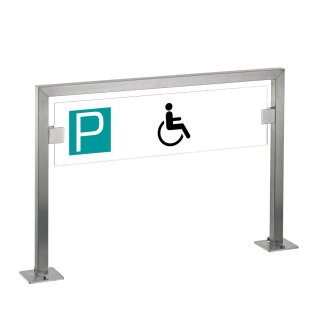 HISKA |  Parkplatzschild Edelstahl und ESG-Weißglas | Standardtext | Besucher, Kunden etc... Behinderte|Aufschrauben