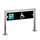 HISKA | Parkplatzschild Edelstahl und Sicherheitsglas | Schwarz | Standardtext z.B: Geschäftsleitung  Mitarbeiter Rollstuhl|Aufschrauben