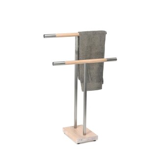 HISKA | Handtuchständer | Eiche geweisst | Edelstahl | 90cm/70cm hoch, 58cm breit