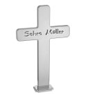 Grabmal Kreuz aus Edelstahl matt | Sockel+Inschrift Edelstahl poliert
