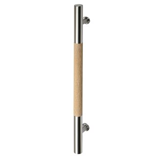 HISKA |  Haustürgriff Silence - Ø30 mm Edelstahl mit Echtholz gerade Stützen|Edelstahl matt|Ø 30 mm L= ab 800 mm - 1200 mm|Eiche vintage